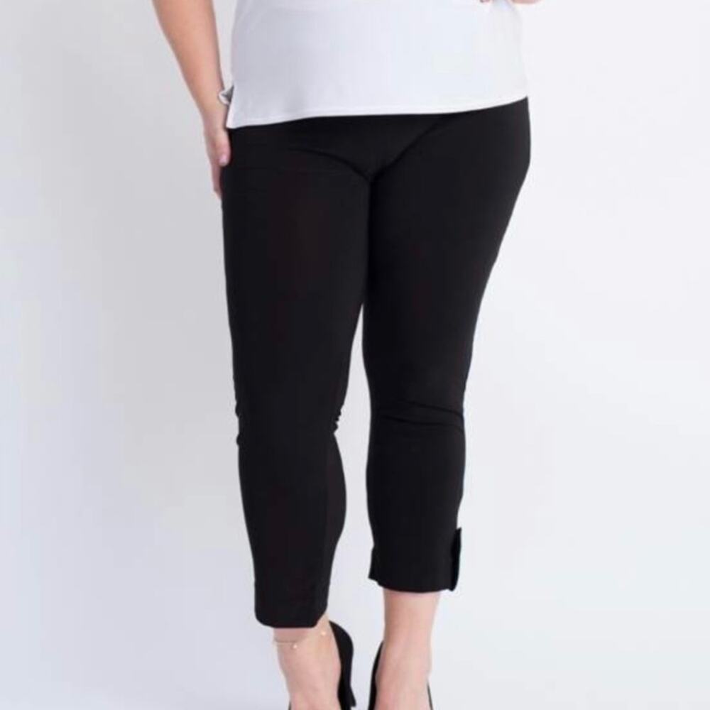 NEW (Magna Fashion) Straight Leg Pants with Ankle Button Detail in Black F03